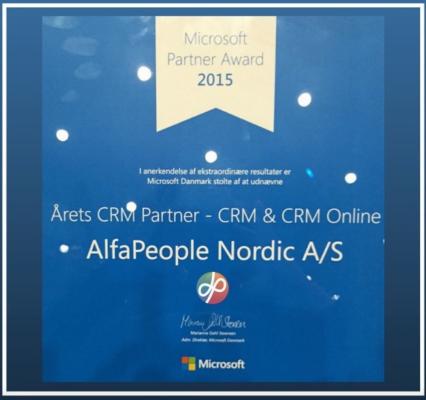 AlfaPeople Nordic elected as the Microsoft  CRM Partner of the year 2015