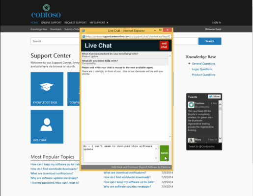 AlfaPeople-Parature-Multi-Channel contoso screenshot with live chat